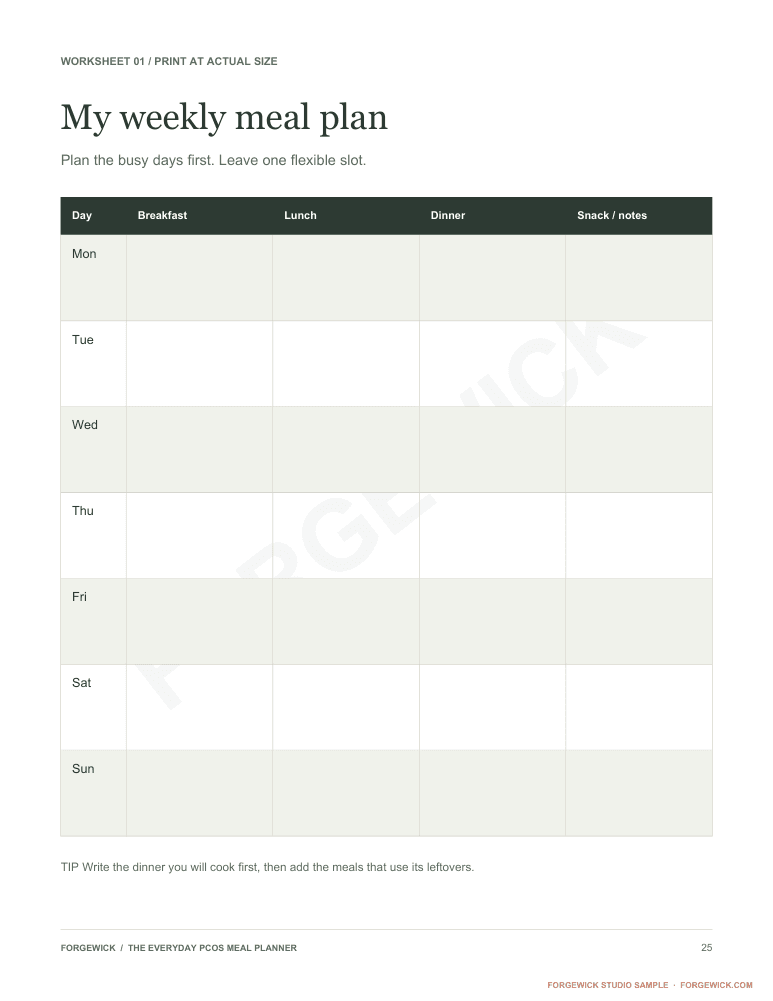 Page 25: a printable weekly meal plan worksheet