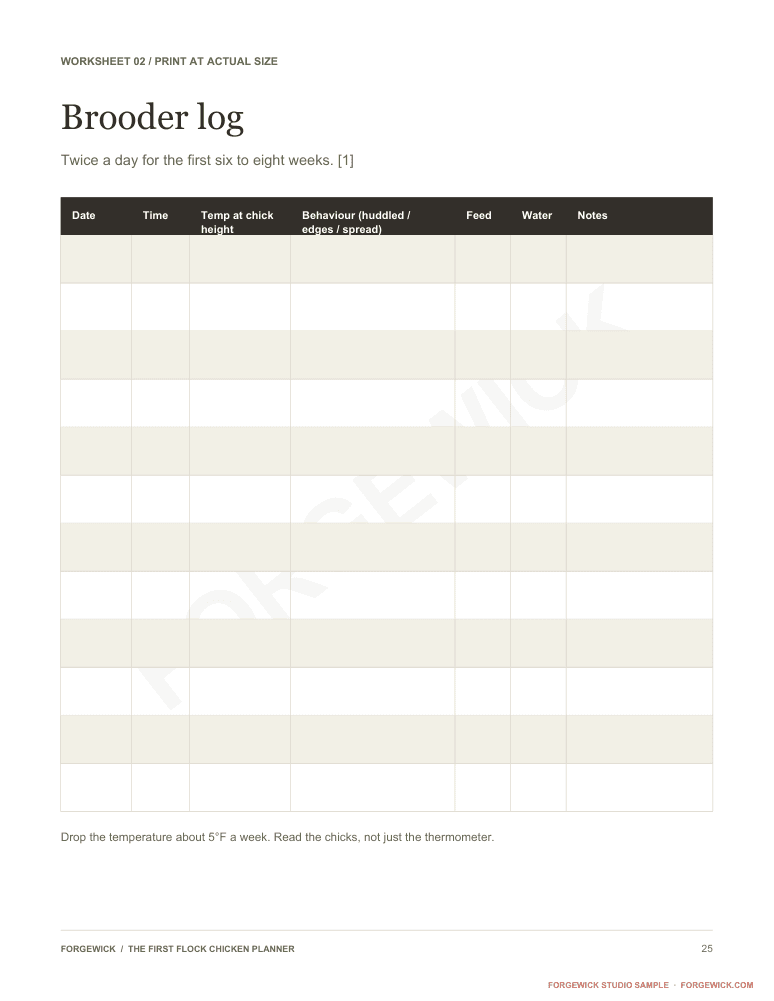 Page 25: a printable brooder log