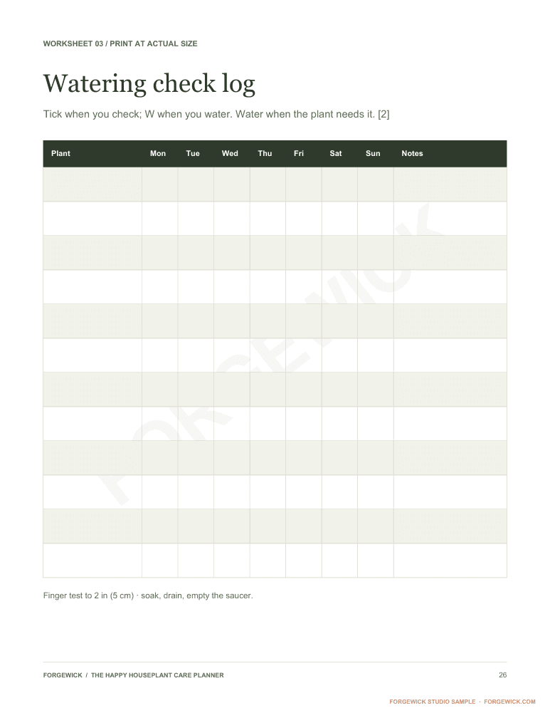 Page 26: a printable weekly watering check log