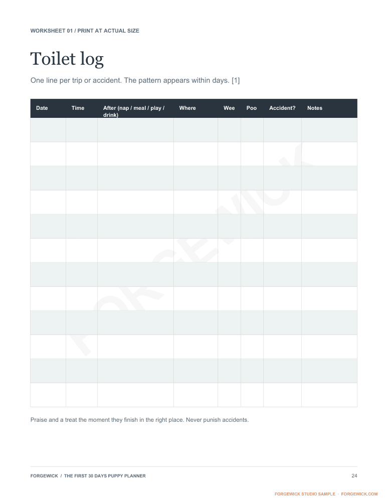 Page 24: a printable toilet log