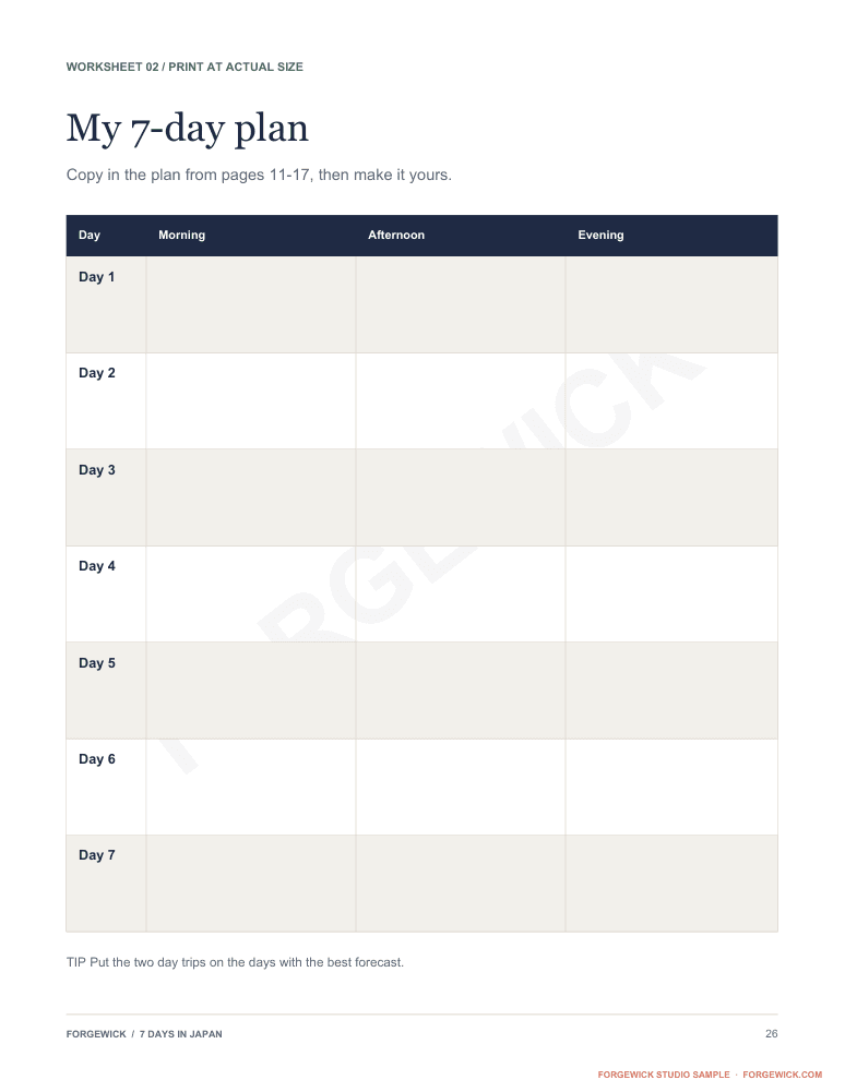 Page 26: a printable seven-day plan worksheet